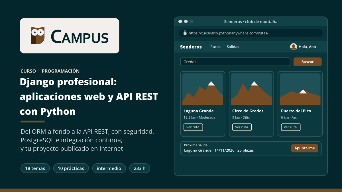 Imagen del curso Django profesional: aplicaciones web y API REST con Python